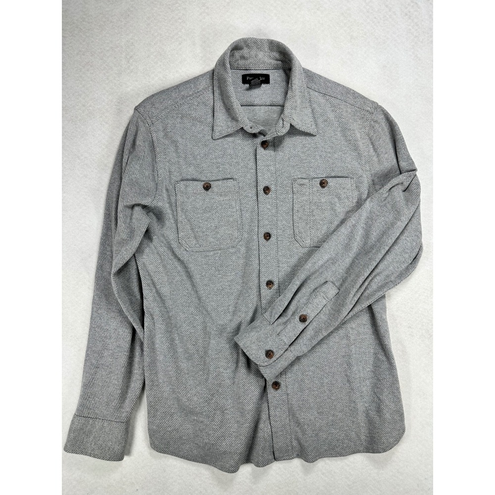 Porter+Ash Mens Medium Grey Long Sleeve Button Down Twill Shirt Stretch Flannel